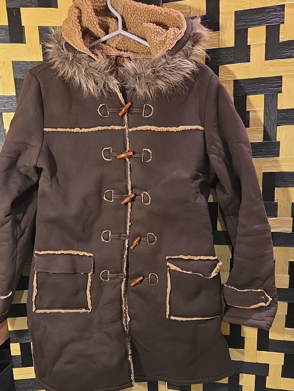 Dex Brown Faux-Shearling Toggle Hooded Teddy Coat